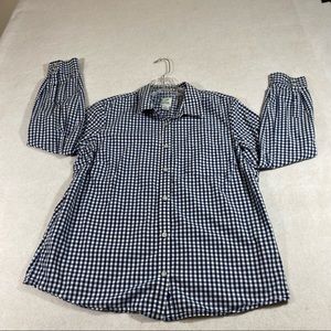 IZOD Gingham Button Down Shirt Long Adjustable Sleeve LG Cotton Blue Whi…